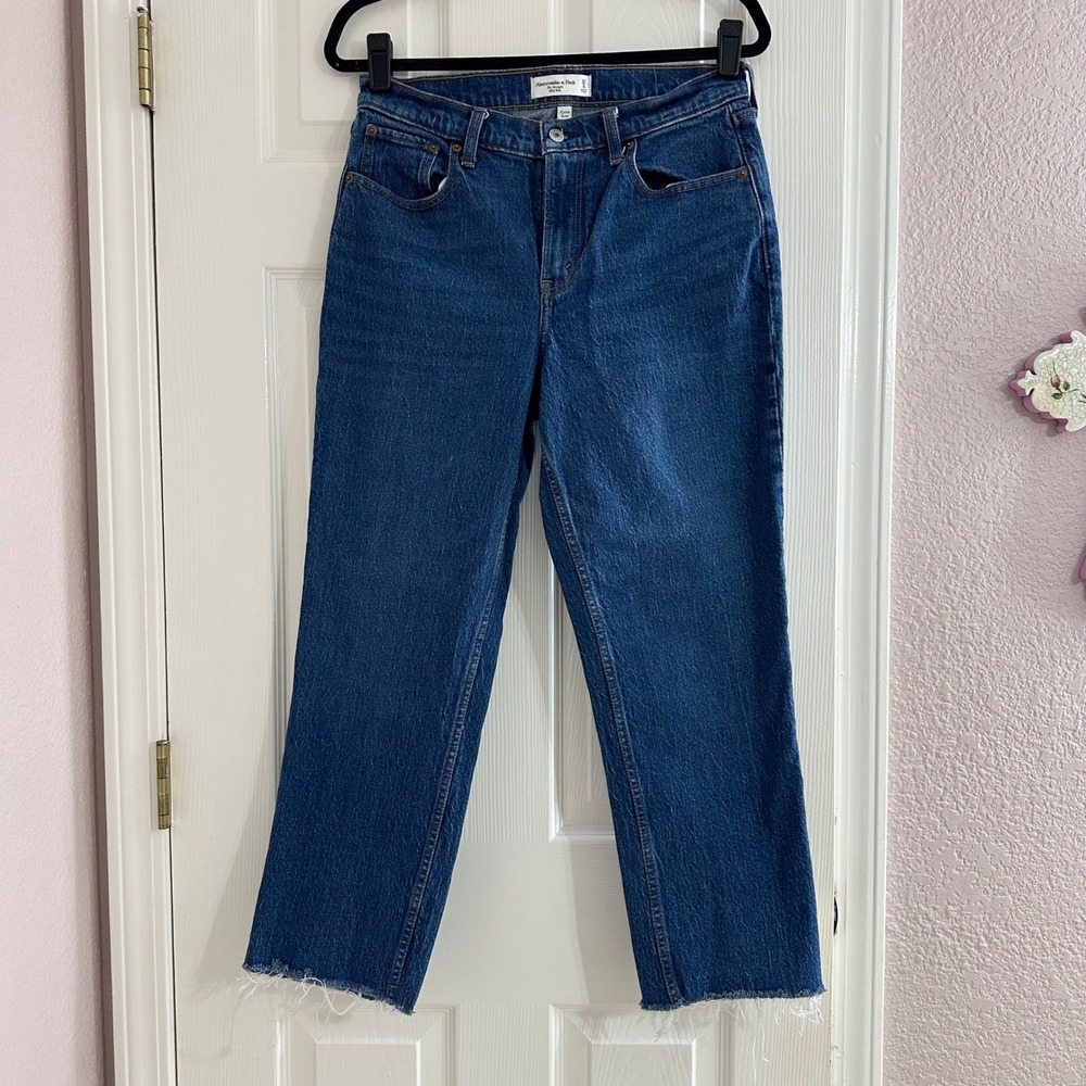 Abercrombie & Fitch Curve Love The Straight Mid Rise Blue Denim Jeans 29 8 Short - Picture 2 of 7